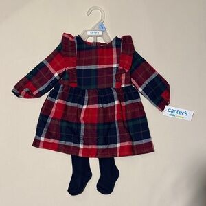 Carter's Red and Green Plaid Dress with Navy Tights